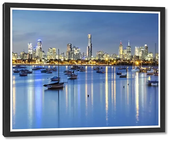 Skyline of Melbourne with harbour at night
