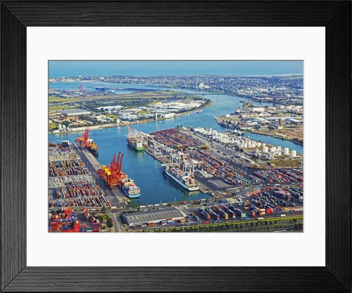 Framed Print : Birds eye view of industrial dockland area of Melbournes Coode Island Framed Print : Birds eye view of industrial dockland area of Melbournes Coode Island