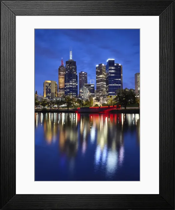Framed Print : Financial district of Melbourne and River Yarra illuminated at night Framed Print : Financial district of Melbourne and River Yarra illuminated at night