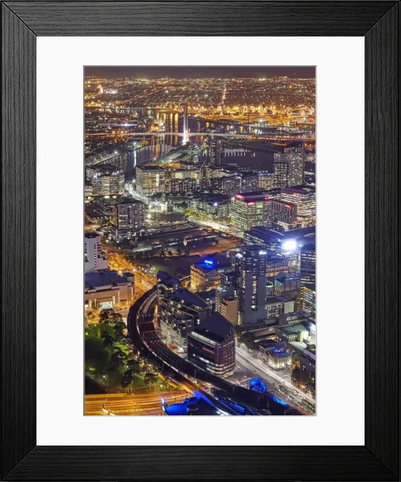 Framed Print : Aerial view of Melbournes docklands area at night