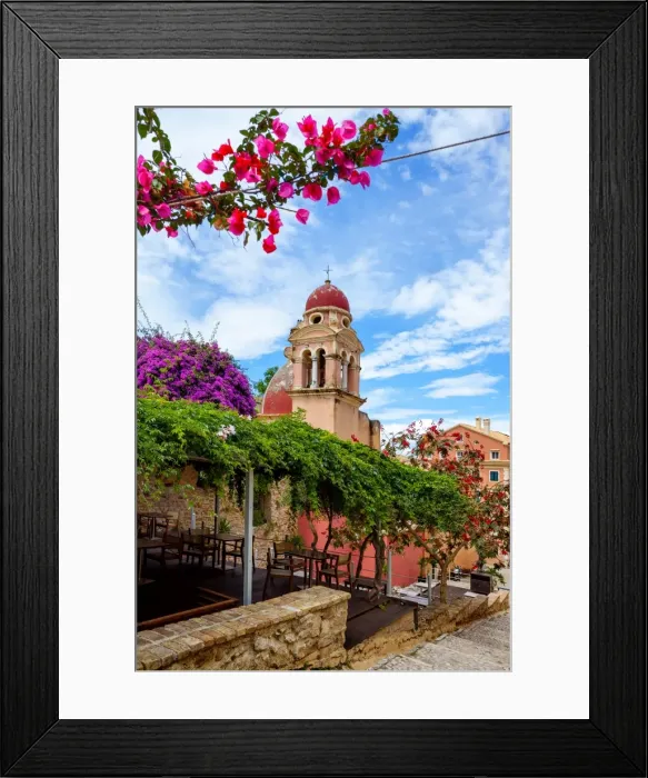 Framed Print : Bell Tower of Tenedos Church Along Dionisiou Solomou, Corfu, Greece