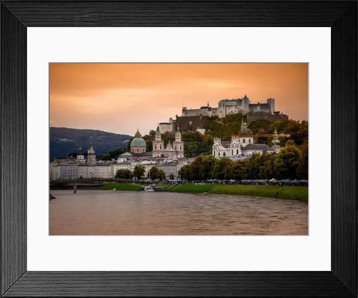Framed Print : View of Salzach River and Skyline of the Historic Centre of Salzburg City, Austria Framed Print : View of Salzach River and Skyline of the Historic Centre of Salzburg City, Austria