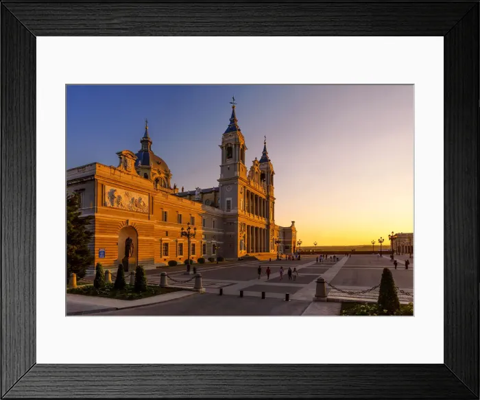 Framed Print : Sunset at Santa MarAia la Real de La Almudena Cathedral, Madrid, Spain