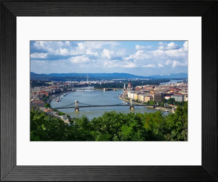 Framed Print : View of the Chain Bridge and Skyline of Budapest Along Danube River, Hungary