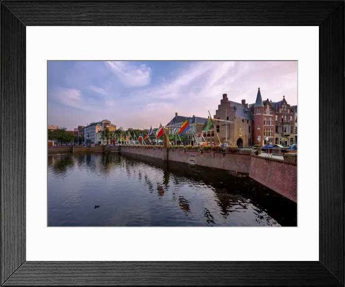 Framed Print : View of Museum De Gevangenpoort and the Flags of the Dutch Departments (Provinces) at the Hofvijve, Hague, Netherlands Framed Print : View of Museum De Gevangenpoort and the Flags of the Dutch Departments (Provinces) at the Hofvijve, Hague, Netherlands
