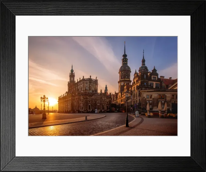 Framed Print : Sunrise View of Dresden Cathedral (Katholische Hofkirche) and Dresden Castle (Dresdner Schloss) at Theaterplatz, Dresden, Germany Framed Print : Sunrise View of Dresden Cathedral (Katholische Hofkirche) and Dresden Castle (Dresdner Schloss) at Theaterplatz, Dresden, Germany