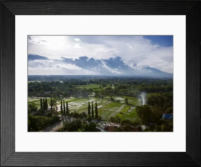 Framed Print : View of Ricefields and the Surroundings in Kewu Plain Near Prambanan, Yogyakarta, Central Java, Indonesia
