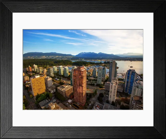 Framed Print : View of Stanley Park, Vancouver Harbour, English Bay and the Surrounding Skyscrapers and Mountains, Vancouver, British Columbia, Canada