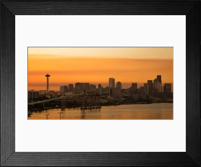 Framed Print : Sunrise with the Skyline of Seattle and Space Needle, Seattle, Washington, United States of America Framed Print : Sunrise with the Skyline of Seattle and Space Needle, Seattle, Washington, United States of America