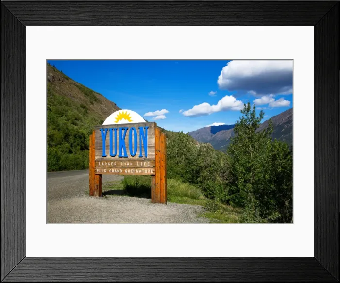 Framed Print : A Yukon Welcome Sign on the Border of Alaska with the Northwest and Dempster Highway, Yukon Territory, Canada Framed Print : A Yukon Welcome Sign on the Border of Alaska with the Northwest and Dempster Highway, Yukon Territory, Canada