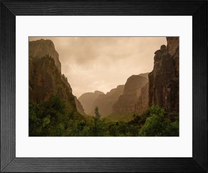Framed Print : View of Zion Canyon on a Drizzling and Cloudy Morning in Zion National Park, Utah, United States of America