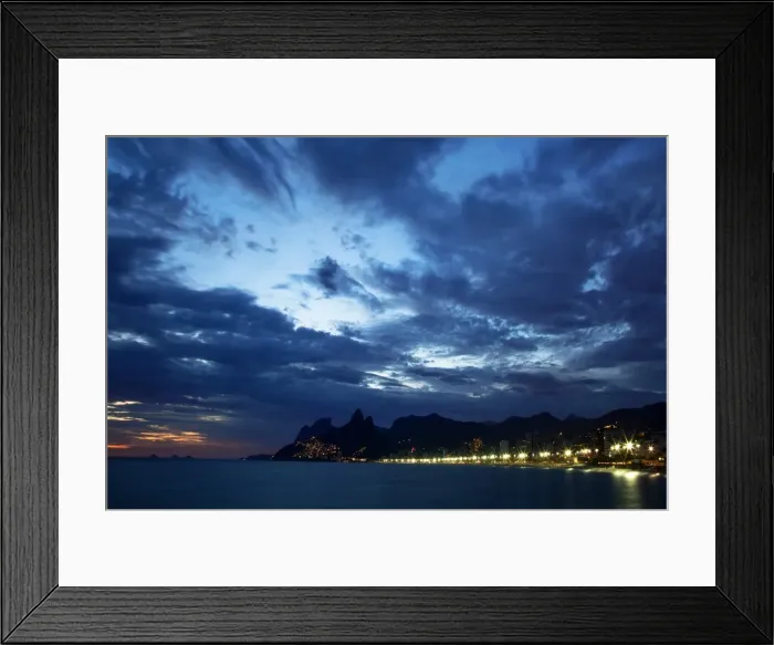 Framed Print : The Blue Hour of Ipanema Beach with Vidigal in the Background, Rio de Janeiro, Brazil, South America Framed Print : The Blue Hour of Ipanema Beach with Vidigal in the Background, Rio de Janeiro, Brazil, South America