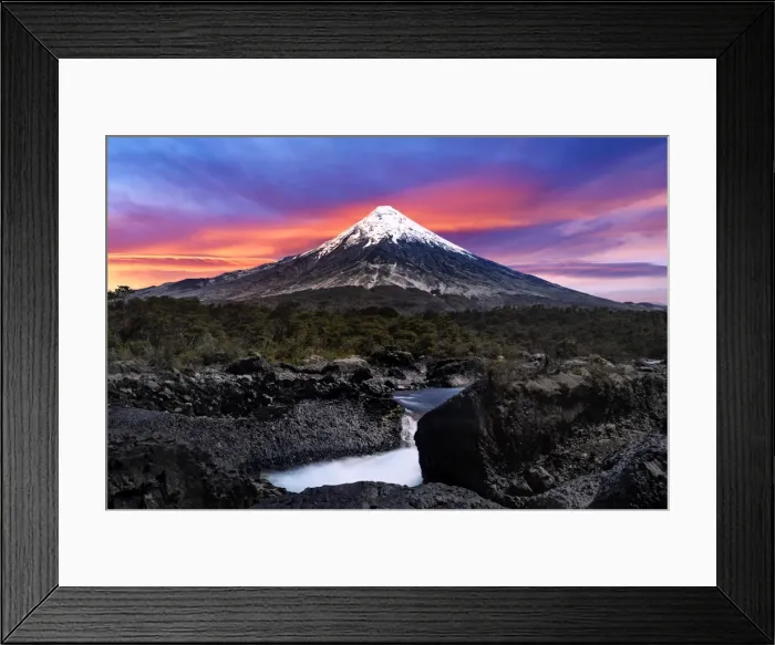 Framed Print : View of Petrohue Falls (Saltos del Petrohue) and Osorno Volcano in the Background, Vicente Perez Rosales National Park, Patagonia, Chile, South America Framed Print : View of Petrohue Falls (Saltos del Petrohue) and Osorno Volcano in the Background, Vicente Perez Rosales National Park, Patagonia, Chile, South America