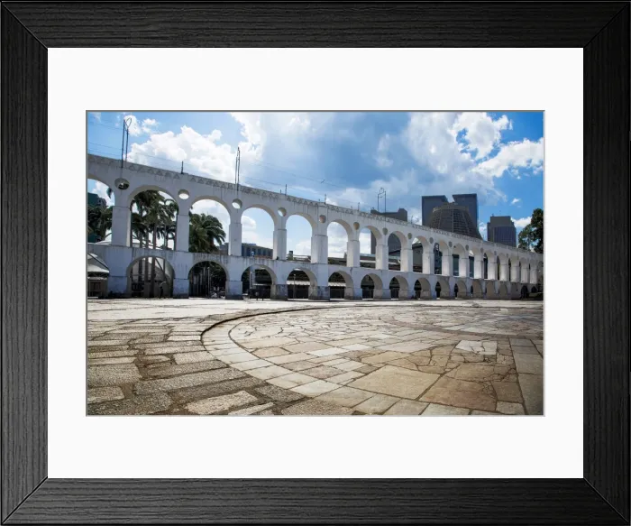 Framed Print : View of the Carioca Aqueduct (Arcos da Lapa) and the Metropolitan Cathedral of Saint Sebastian in the Background, Lapa, City of Rio de Janeiro, Brazil, South America