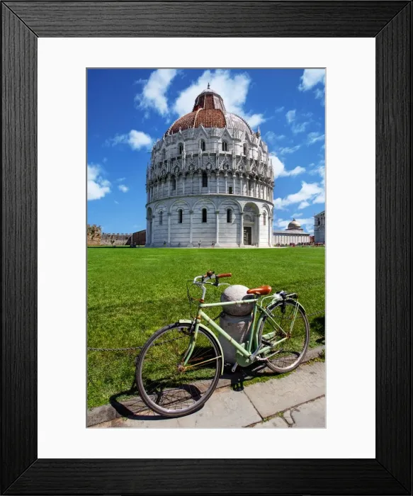 Framed Print : View of Pisa Baptistry With a Bicycle in the Foreground At Piazza dei Miracoli (Piazza del Duomo), Pisa, Tuscany, Italy Framed Print : View of Pisa Baptistry With a Bicycle in the Foreground At Piazza dei Miracoli (Piazza del Duomo), Pisa, Tuscany, Italy
