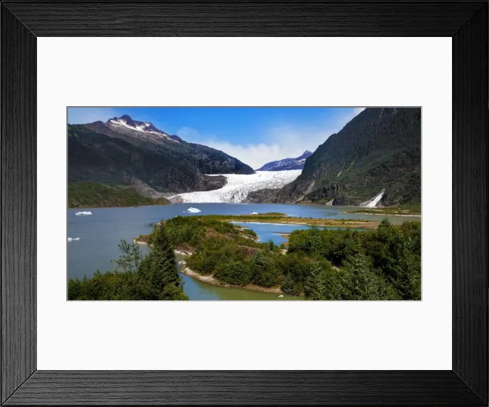 Framed Print : View of Mendenhall Lake and Glacier With Nugget Falls in Mendenhall Valley, Juneau, Alaska, United States of America, North America