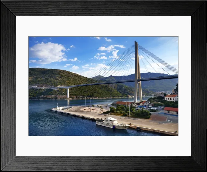Framed Print : Franjo Tuman Bridge (Most dr. Franja Tumana) Approach to Dubrovnik across Rijeka Dubrovacka Near Port of Gruz, Southern Croatia
