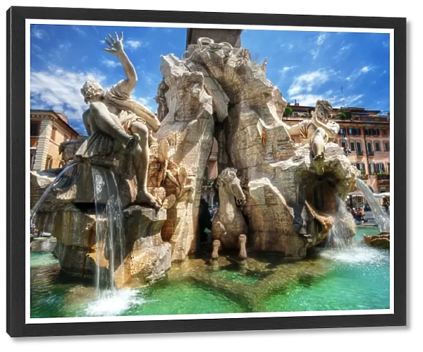 The Fountain of the Four Rivers in Piazza Navona, Rome, Lazio, Italy