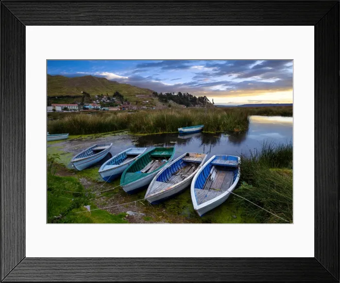 Framed Print : Fisherman Boats At Lakeside, Lake Titicaca, Puno, Peru, South America
