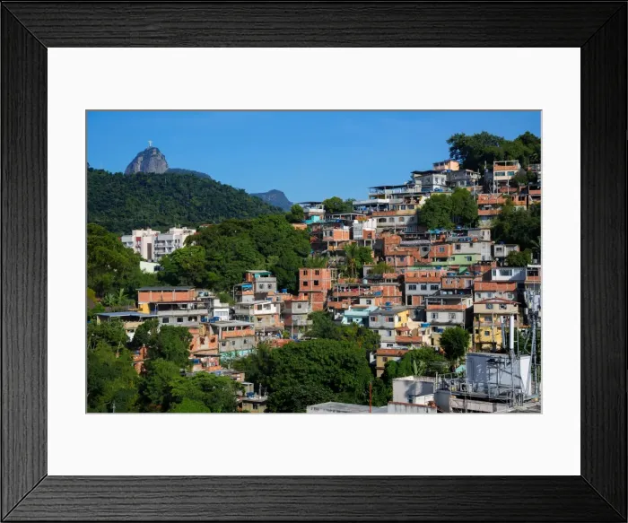 Framed Print : View Of Favelas in Rocinha and Christ The Redeemer At The Top Of Corcovado Mountain, Rio De Janeiro, Brazil, South America