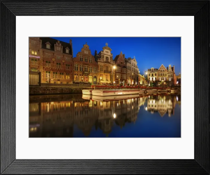 Framed Print : The Blue Hour of Ghent & the Graslei, East Flanders, Belgium, Europe