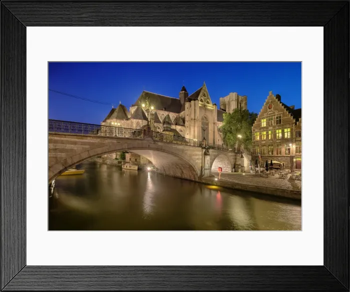 Framed Print : The Blue Hour of Saint Michaels Church & Bridge Along Leie River, Ghent, Belgium Framed Print : The Blue Hour of Saint Michaels Church & Bridge Along Leie River, Ghent, Belgium