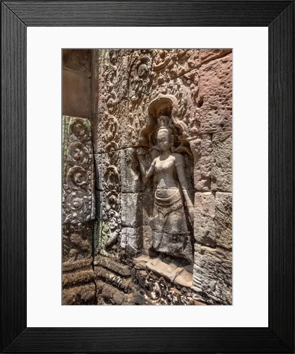 Framed Print : Stone Wall Carvings (Bas Relief) At Prasat Ta Prohm, Angkor, Siem Reap, Cambodia
