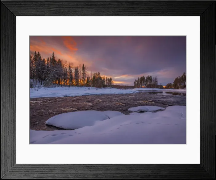 Framed Print : Winter landscape at dusk, countryside near Ranea, Lapland, Sweden Framed Print : Winter landscape at dusk, countryside near Ranea, Lapland, Sweden
