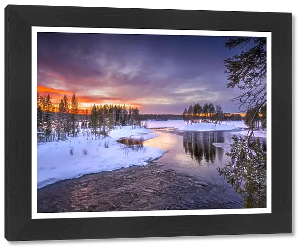 Winter landscape at dusk, countryside near Ranea, Lapland, Sweden