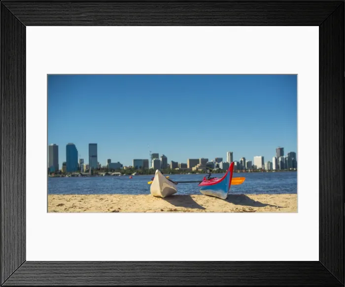 Framed Print : Two water kayaks on south Perth shore, Western Australia Framed Print : Two water kayaks on south Perth shore, Western Australia