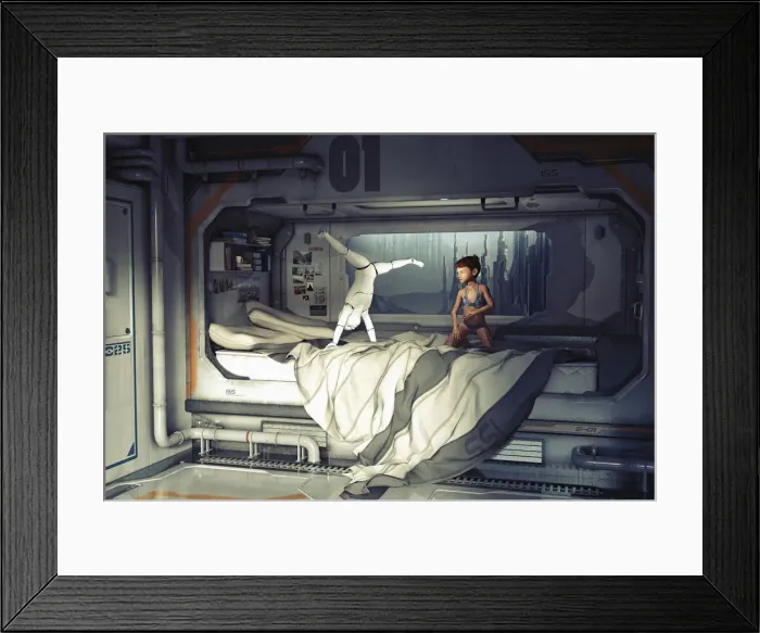 Framed Print : ar, augmented human, augmented reality, bed, bedroom, bonding, childhood, city, color image