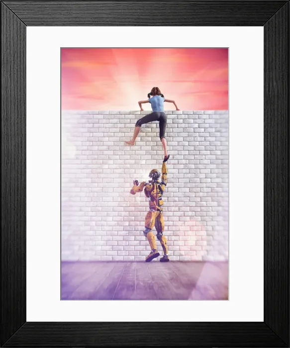 Framed Print : ar, assistance, assisting, augmented reality, barefoot, beaming, brick, brick wall