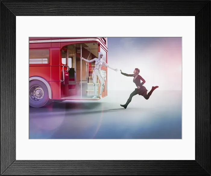Framed Print : ar, arms outstretched, assisting, augmented reality, british double decker bus, bus