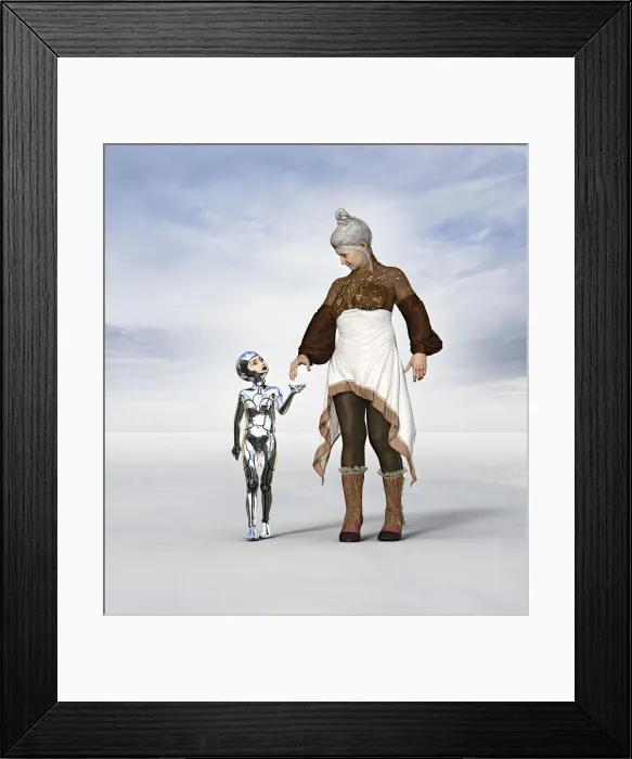 Framed Print : affection, android, ar, augmented reality, bonding, boot, childhood, cloud, color image