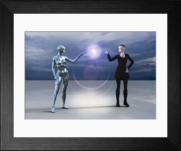 Framed Print : alike, android, ar, augmented reality, beauty, bonding, brunette, cloud, color image