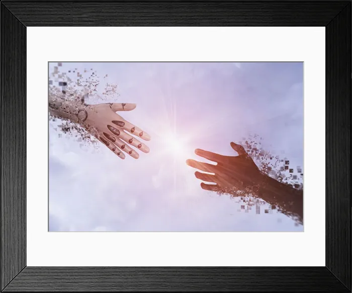 Framed Print : android, arm, candid, close up, cloud, color image, concept, copy space, cyberspace