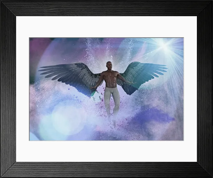 Framed Print : angel, angelic, ar, augmented reality, bare chest, beaming, cloud, color image, computer graphic
