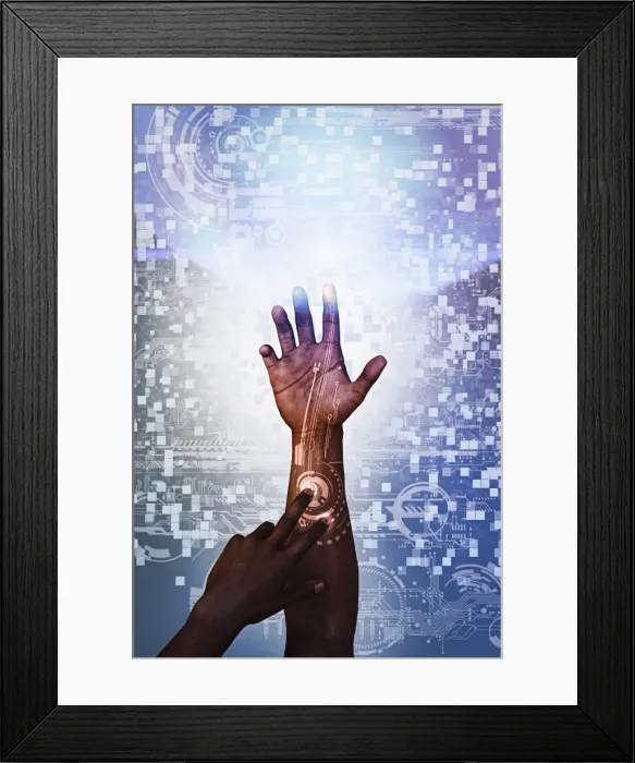 Framed Print : ar, arm, augmented body, augmented reality, circuit, close up, color image, concept Framed Print : ar, arm, augmented body, augmented reality, circuit, close up, color image, concept