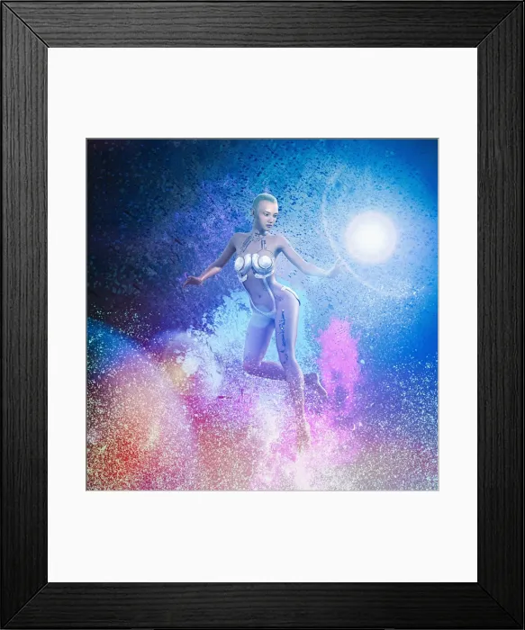 Framed Print : ar, augmented reality, augmented tattoo, beauty, blonde hair, blue, bright light