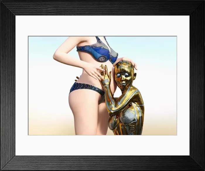 Framed Print : android, anticipation, ar, augmented reality, belly, bikini, bonding, close up, color image