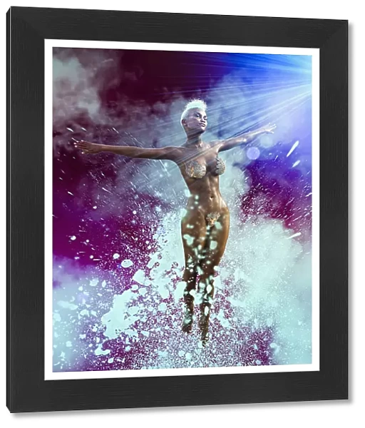 ar, arms outstretched, augmented reality, beauty, bikini, blonde hair, blurred motion