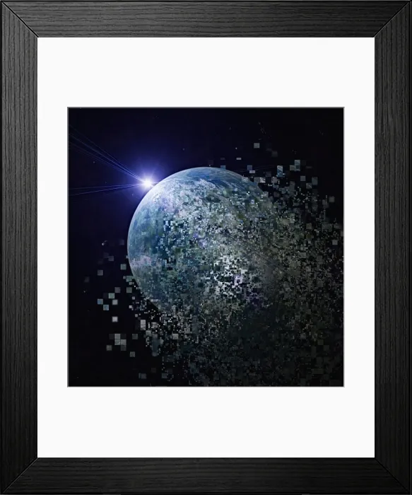 Framed Print : aggression, color image, concept, cyberspace, destroying, destruction, digital, dissolving