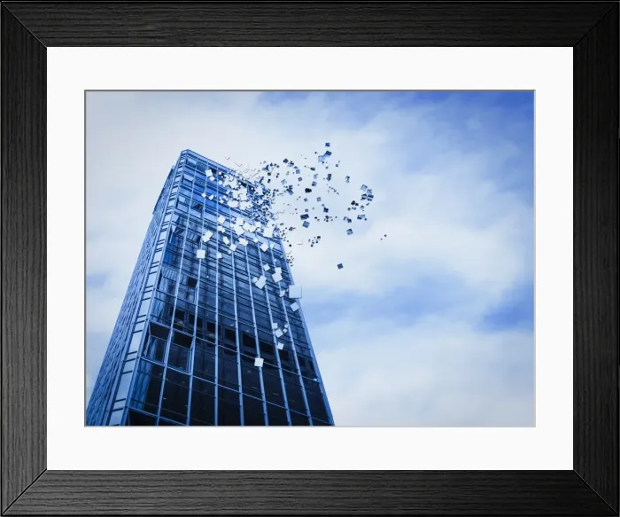 Framed Print : block, building, business, city, cloud, color image, computer graphic, concept, copy space