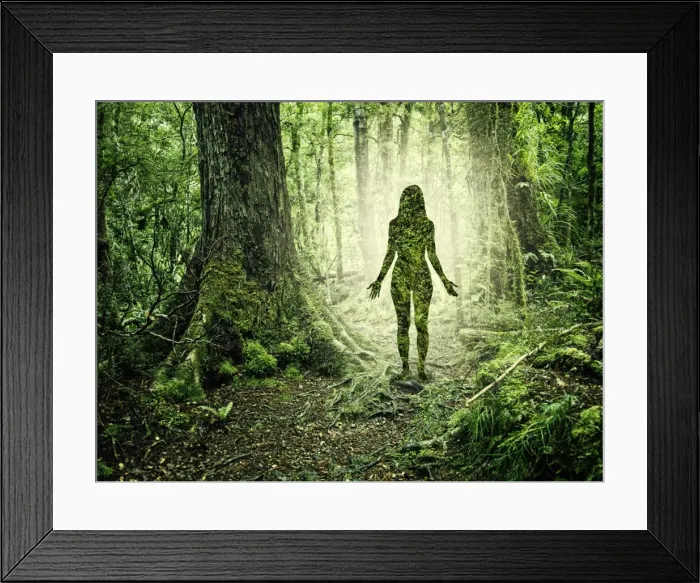 Framed Print : Female figure in forest