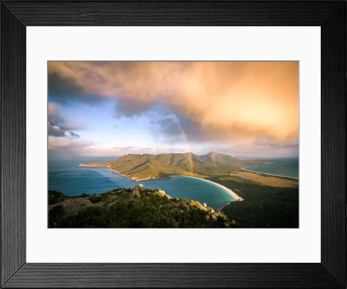Framed Print : Storm cloud passing by mt Amos. View towards Wineglass Bay. Freycinet Peninsula, Tasmania Framed Print : Storm cloud passing by mt Amos. View towards Wineglass Bay. Freycinet Peninsula, Tasmania