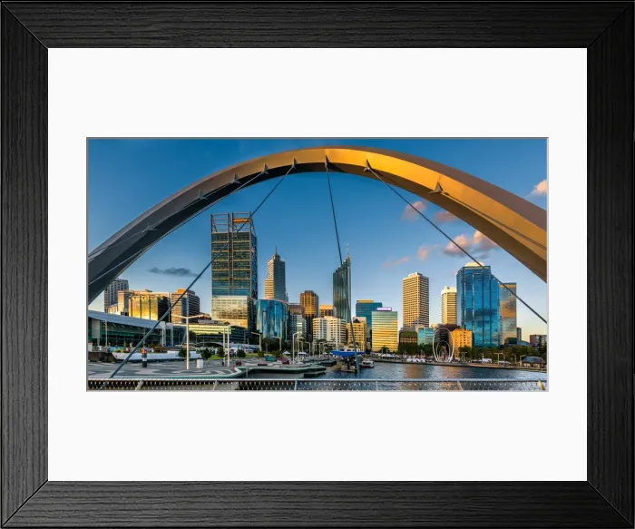Framed Print : Perth Skyline from Cable-stayed pedestrian bridge Framed Print : Perth Skyline from Cable-stayed pedestrian bridge