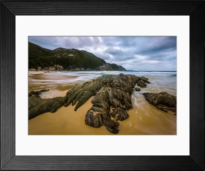 Framed Print : Hidden Bay at South Coast track, Southwest Tasmania