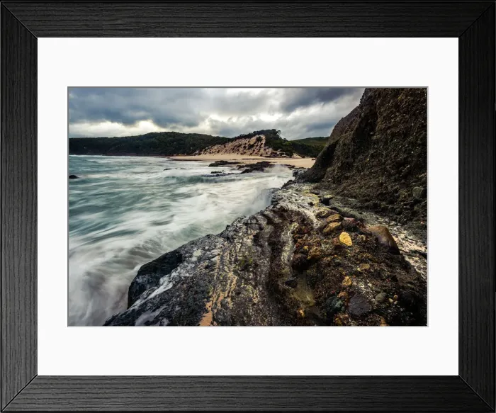 Framed Print : Osmiridium Beach at South Coast track, Southwest Tasmania