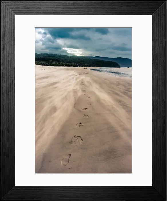 Framed Print : Footprints at the windy Cox Bright beach, South Coast track, Southwest Tasmania Framed Print : Footprints at the windy Cox Bright beach, South Coast track, Southwest Tasmania