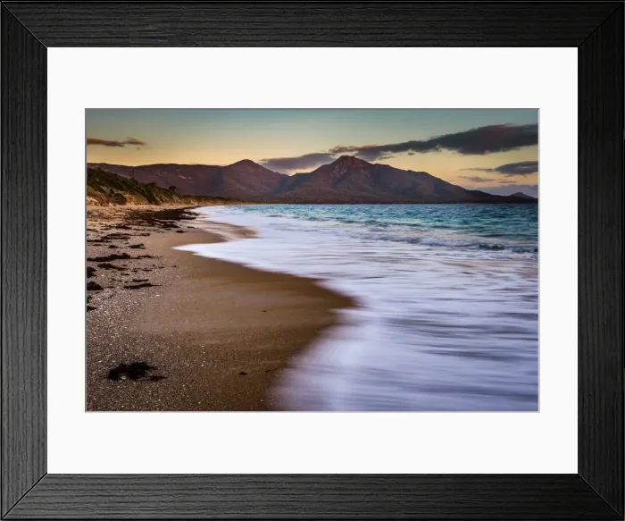 Framed Print : View to mt Freycinet from Hazards Beach, Tasmania Framed Print : View to mt Freycinet from Hazards Beach, Tasmania